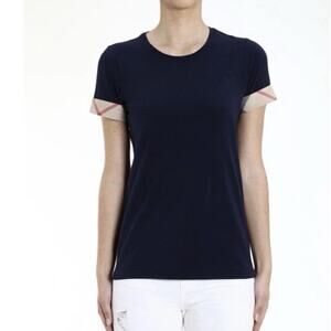 Burberry Nova Check Cuff Short Sleeve T-Shirt Womens M Black Designer Preppy